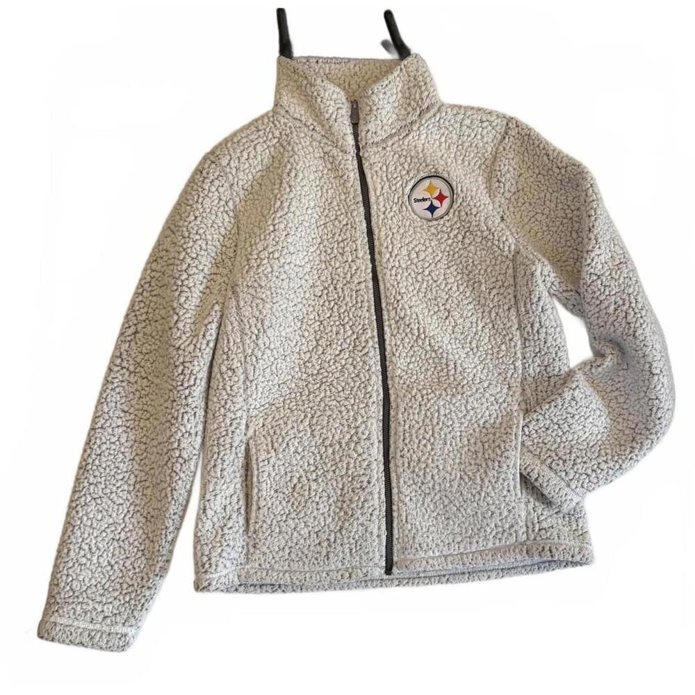 Pittsburgh Steelers Women's Sherpa Fleece Full Zip Jacket Size L Gray NFL Footba